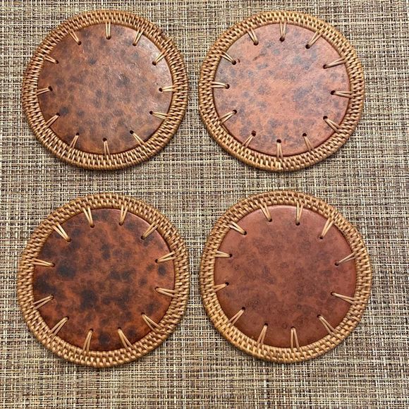No Longer Available…Pier 1 Set of 4 Terracotta Clay Woven Rattan Wicker Coasters - Picture 1 of 9